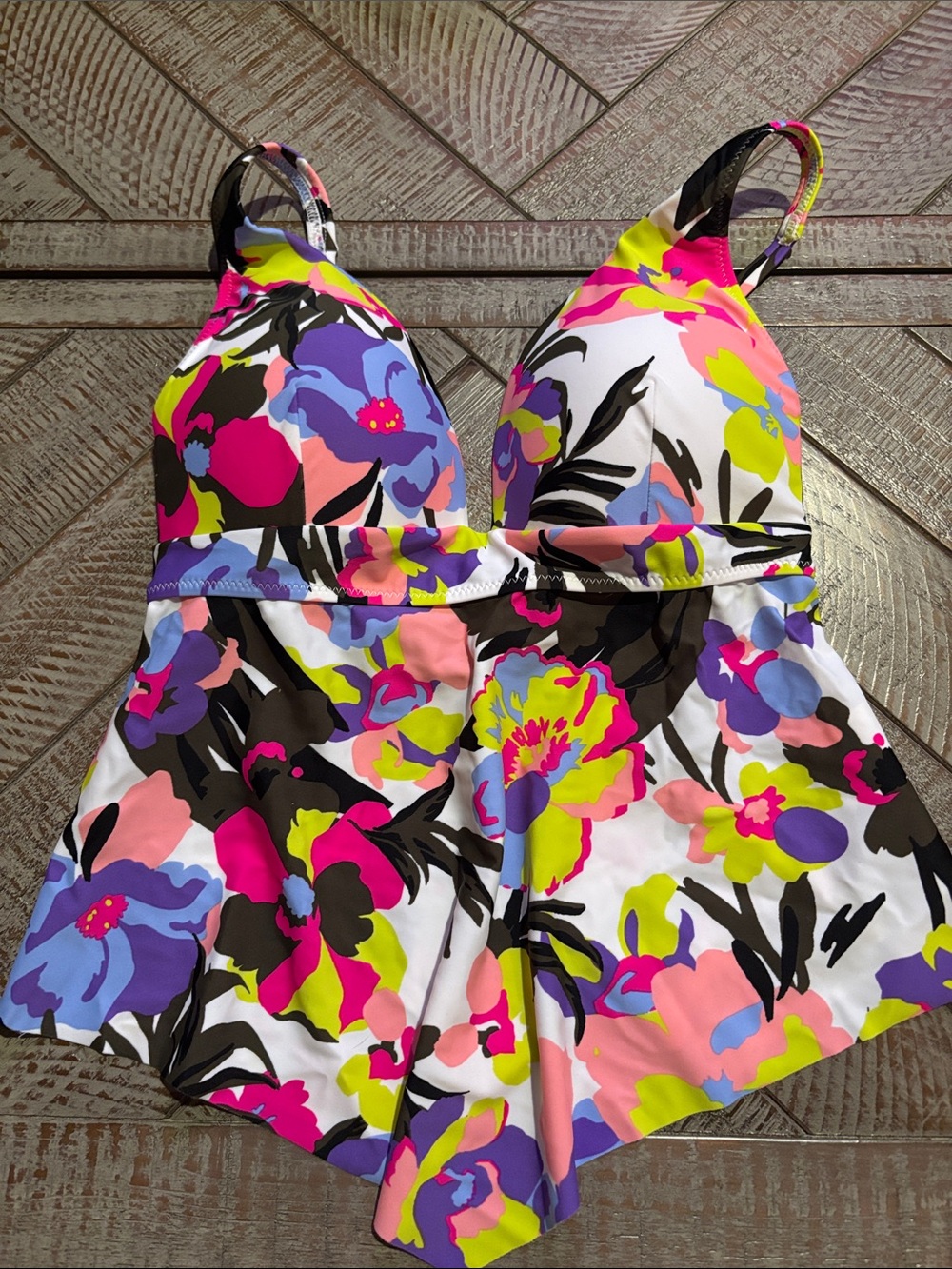 Bar III Floral Swim Dress in Bright Pink, Purple & Lime